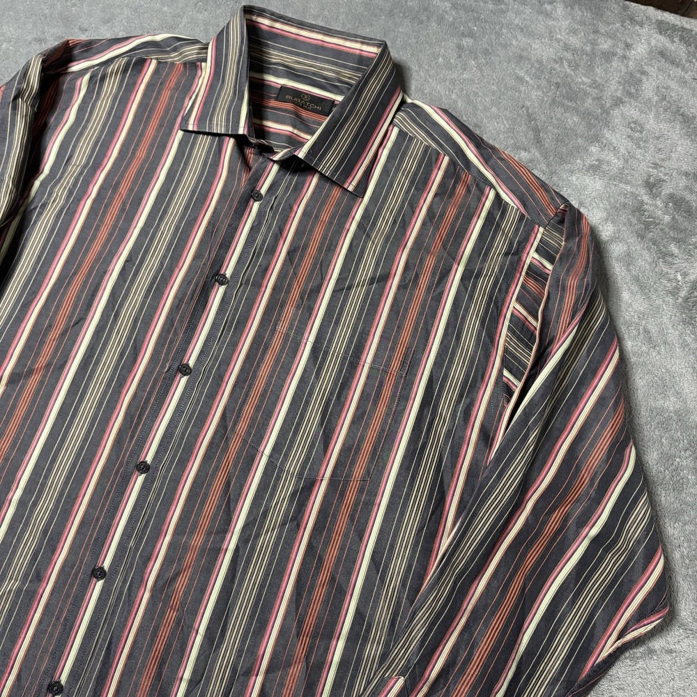 Bugatchi Uomo Mens Vertical Striped Multicolor‎ Button Up Dress Shirt XXL